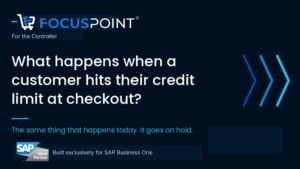 SAP Business One ecommerce checkout showing a credit hold message for a customer over their limit